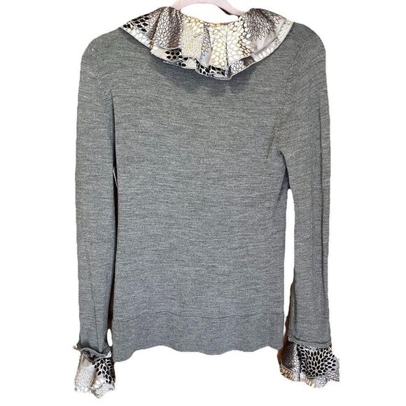 Tory Burch Merino Wool Sweater Size Medium Heather Gray Removable Silk Ruffles - Picture 2 of 5